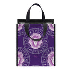 Purple Leo Zodiac Pattern Print Insulated Lunch Tote