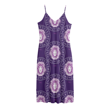 Purple Leo Zodiac Pattern Print Jersey Midi Cami Dress