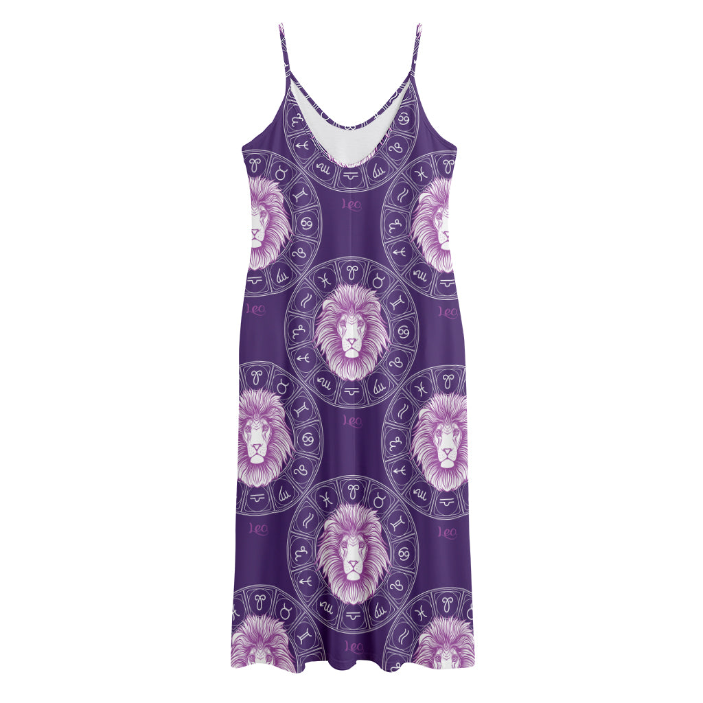 Purple Leo Zodiac Pattern Print Jersey Midi Cami Dress