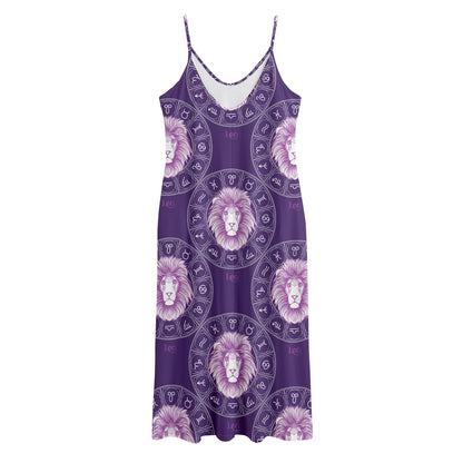 Purple Leo Zodiac Pattern Print Jersey Midi Cami Dress