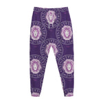 Purple Leo Zodiac Pattern Print Jogger Pants