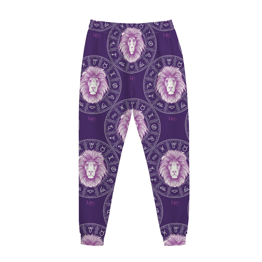 Purple Leo Zodiac Pattern Print Jogger Pants