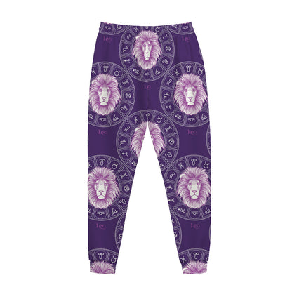 Purple Leo Zodiac Pattern Print Jogger Pants