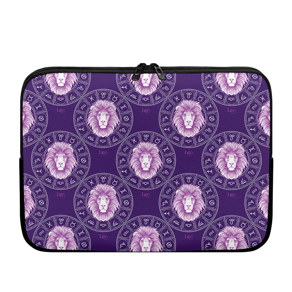 Purple Leo Zodiac Pattern Print Laptop Sleeve