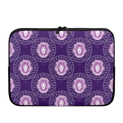 Purple Leo Zodiac Pattern Print Laptop Sleeve
