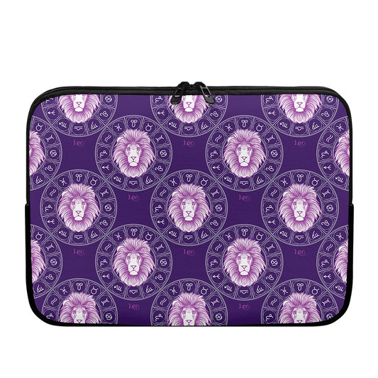 Purple Leo Zodiac Pattern Print Laptop Sleeve