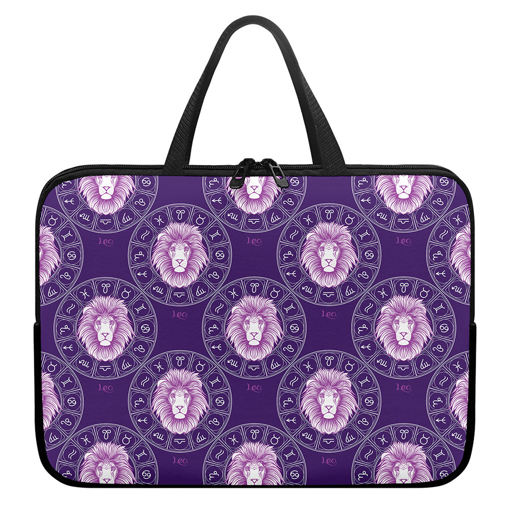 Purple Leo Zodiac Pattern Print Laptop Sleeve With Handle