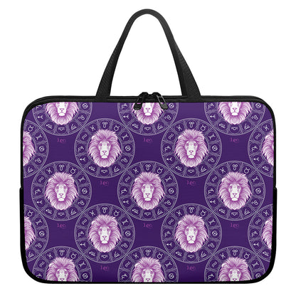 Purple Leo Zodiac Pattern Print Laptop Sleeve With Handle