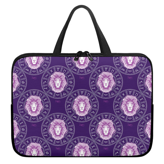 Purple Leo Zodiac Pattern Print Laptop Sleeve With Handle