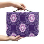 Purple Leo Zodiac Pattern Print Leather Bible Cover