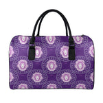 Purple Leo Zodiac Pattern Print Leather Duffle Bag