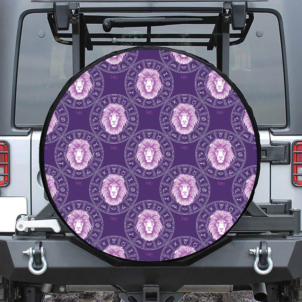 Purple Leo Zodiac Pattern Print Leather Spare Tire Cover