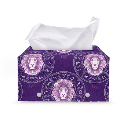 Purple Leo Zodiac Pattern Print Leather Tissue Box Cover