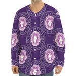 Purple Leo Zodiac Pattern Print Long Sleeve Baseball Jersey