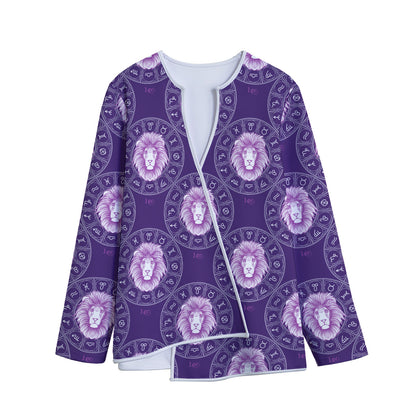 Purple Leo Zodiac Pattern Print Long Sleeve Short Coat