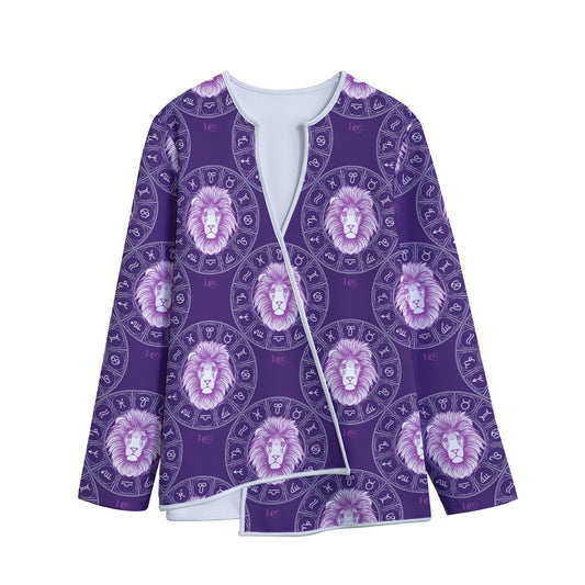 Purple Leo Zodiac Pattern Print Long Sleeve Short Coat