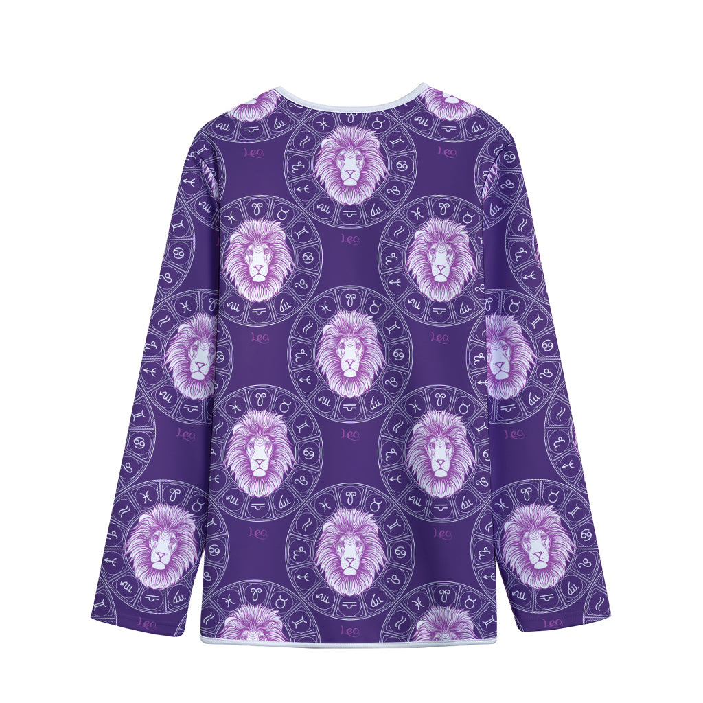 Purple Leo Zodiac Pattern Print Long Sleeve Short Coat