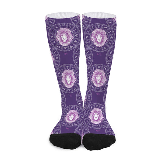 Purple Leo Zodiac Pattern Print Long Socks