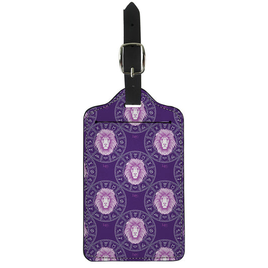 Purple Leo Zodiac Pattern Print Luggage Tag