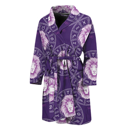Purple Leo Zodiac Pattern Print Men's Bathrobe