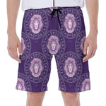 Purple Leo Zodiac Pattern Print Men's Beach Shorts