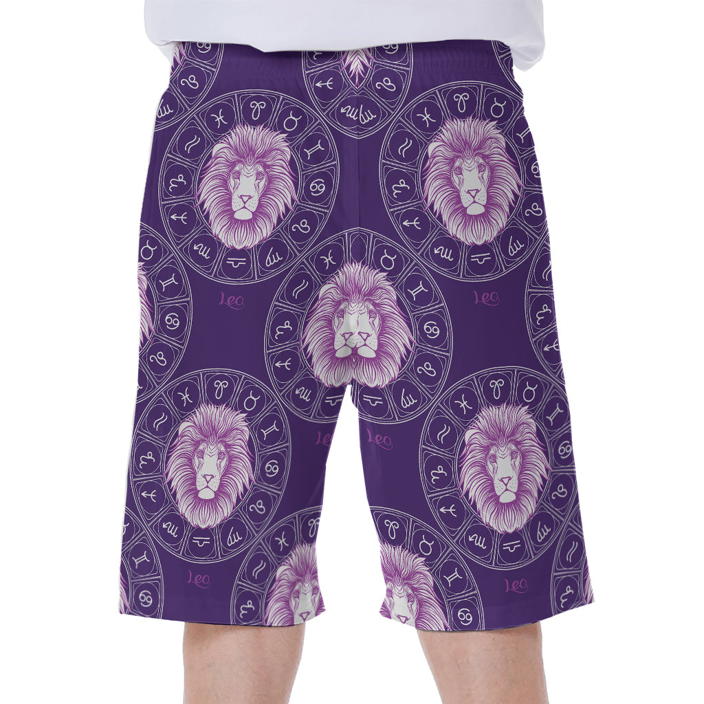 Purple Leo Zodiac Pattern Print Men's Beach Shorts