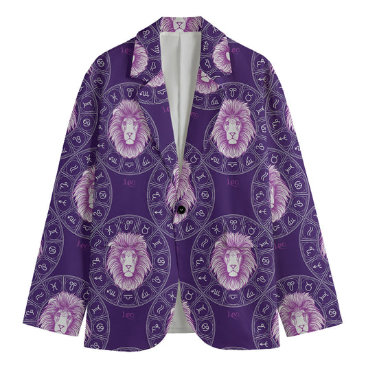 Purple Leo Zodiac Pattern Print Men's Blazer