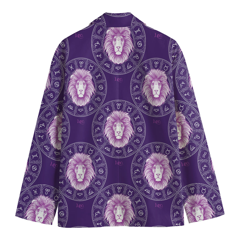 Purple Leo Zodiac Pattern Print Men's Blazer