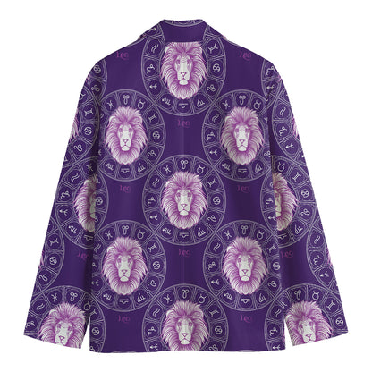 Purple Leo Zodiac Pattern Print Men's Blazer