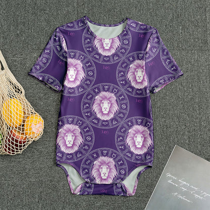 Purple Leo Zodiac Pattern Print Men's Bodysuit