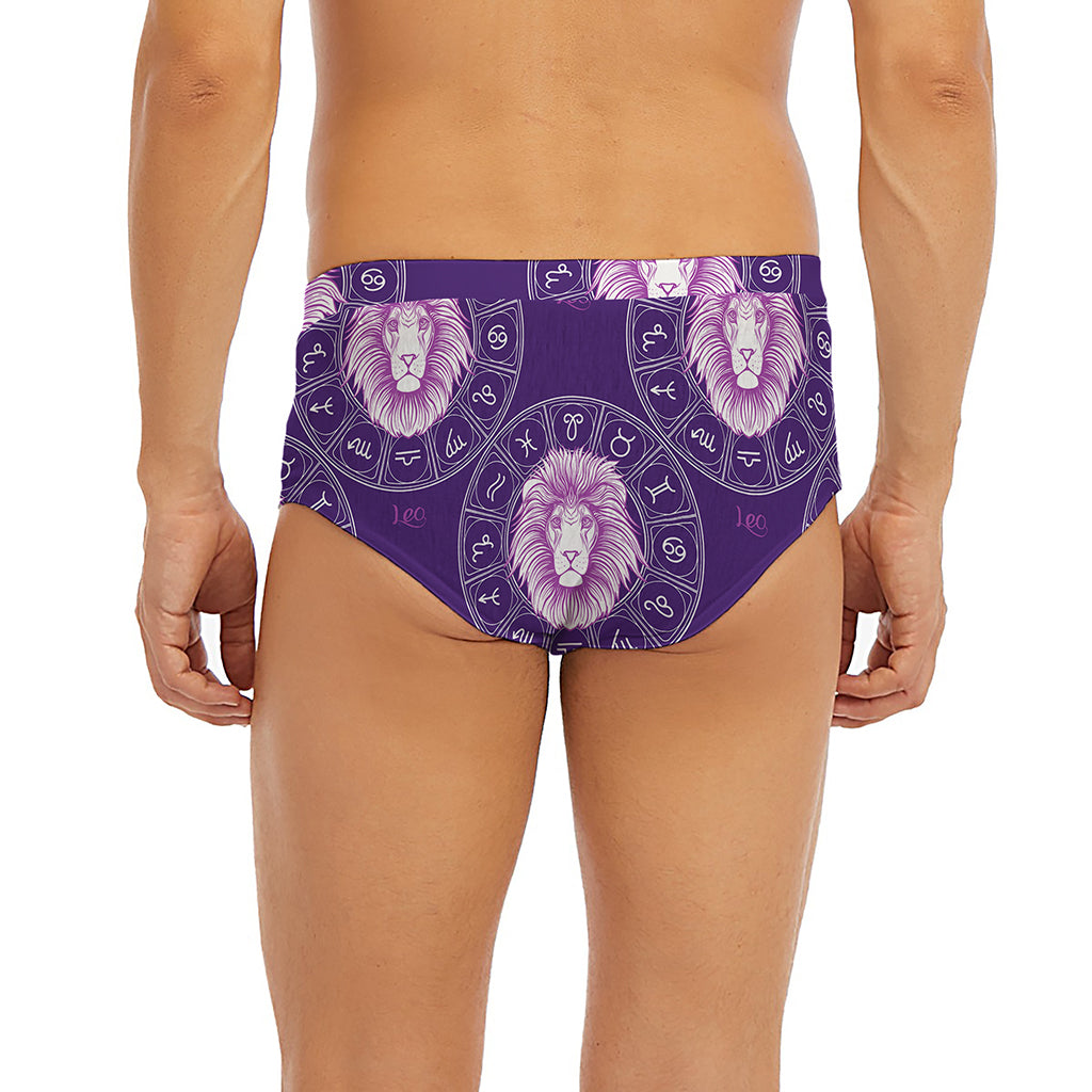 Purple Leo Zodiac Pattern Print Men's Briefs