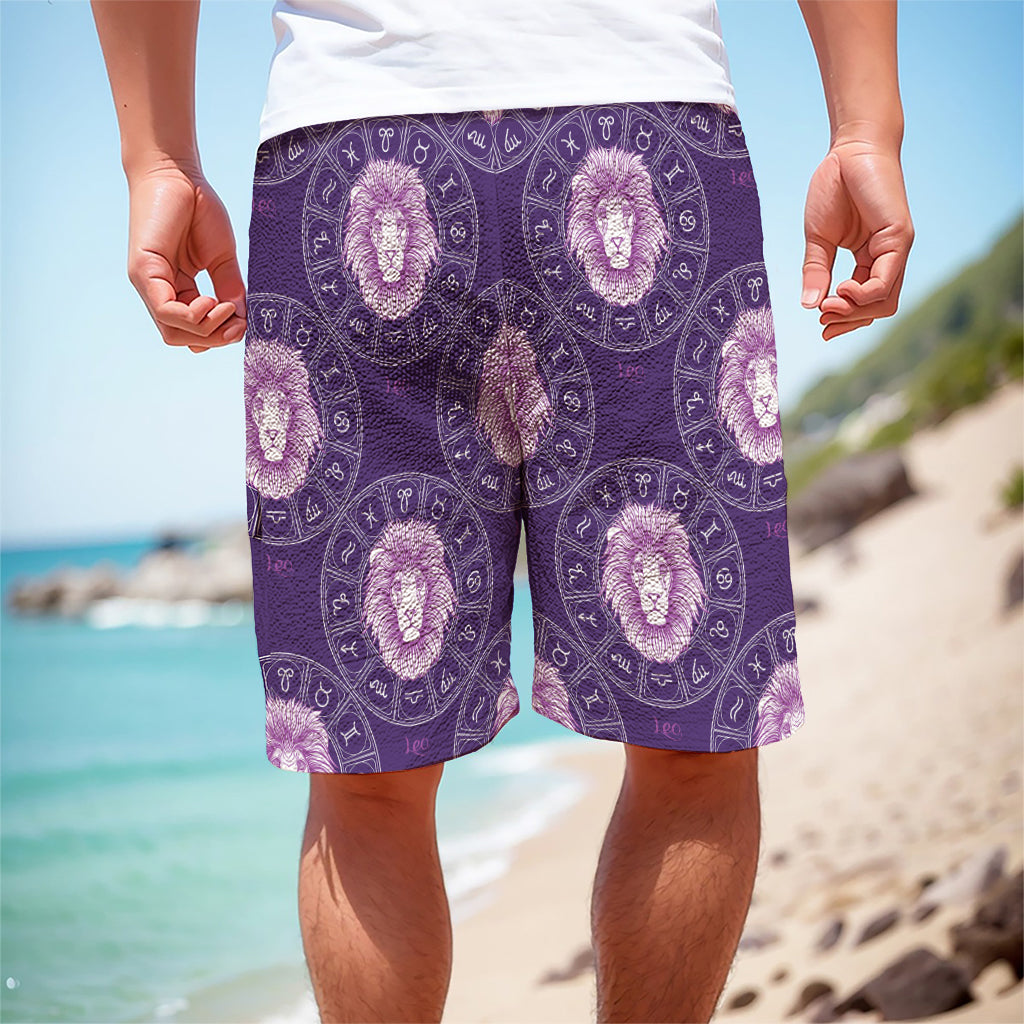 Purple Leo Zodiac Pattern Print Men's Cargo Shorts