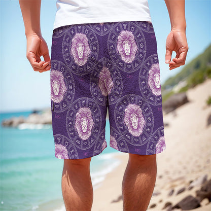 Purple Leo Zodiac Pattern Print Men's Cargo Shorts