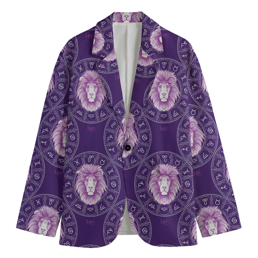 Purple Leo Zodiac Pattern Print Men's Cotton Blazer