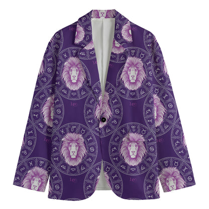 Purple Leo Zodiac Pattern Print Men's Cotton Blazer