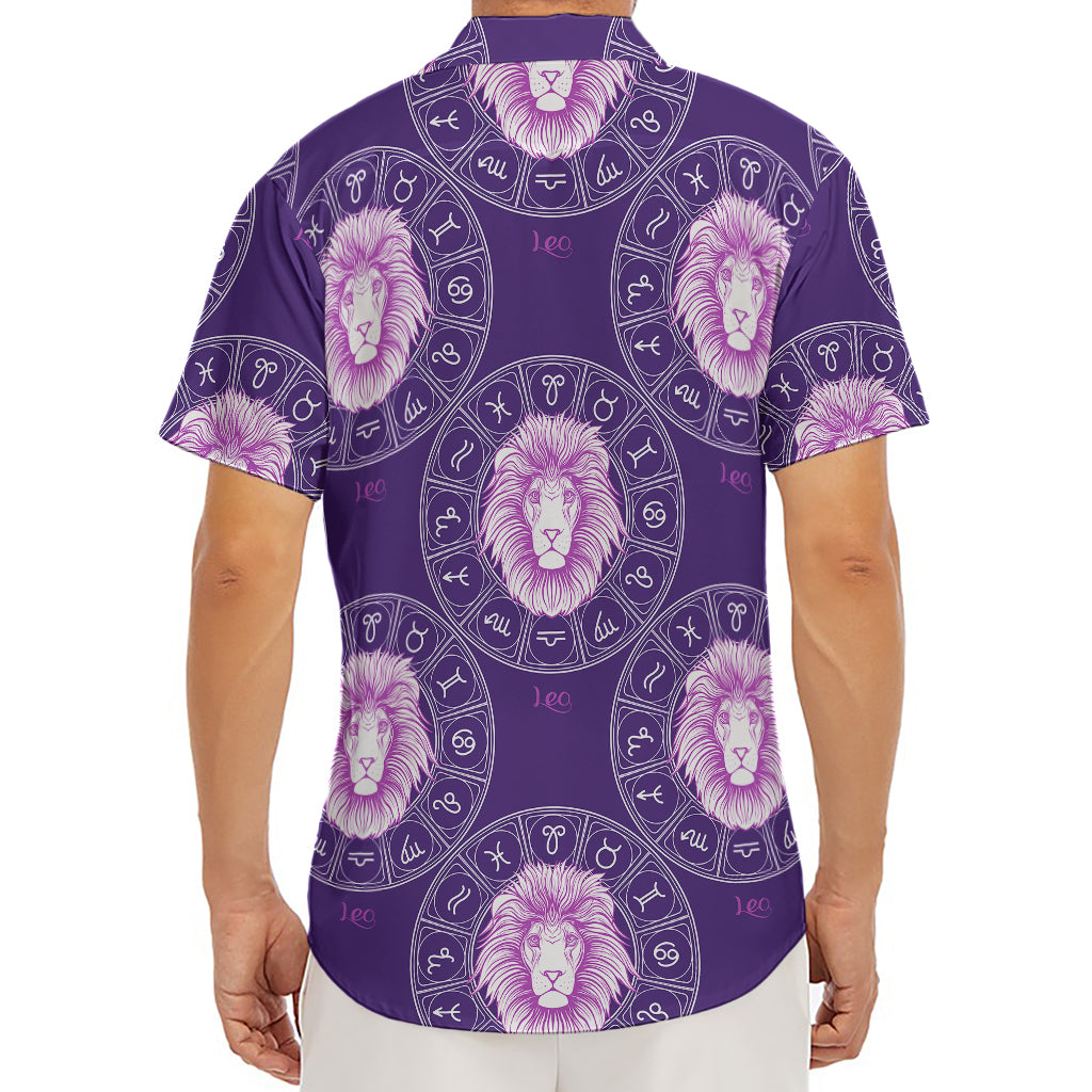 Purple Leo Zodiac Pattern Print Men's Deep V-Neck Shirt