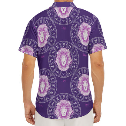 Purple Leo Zodiac Pattern Print Men's Deep V-Neck Shirt