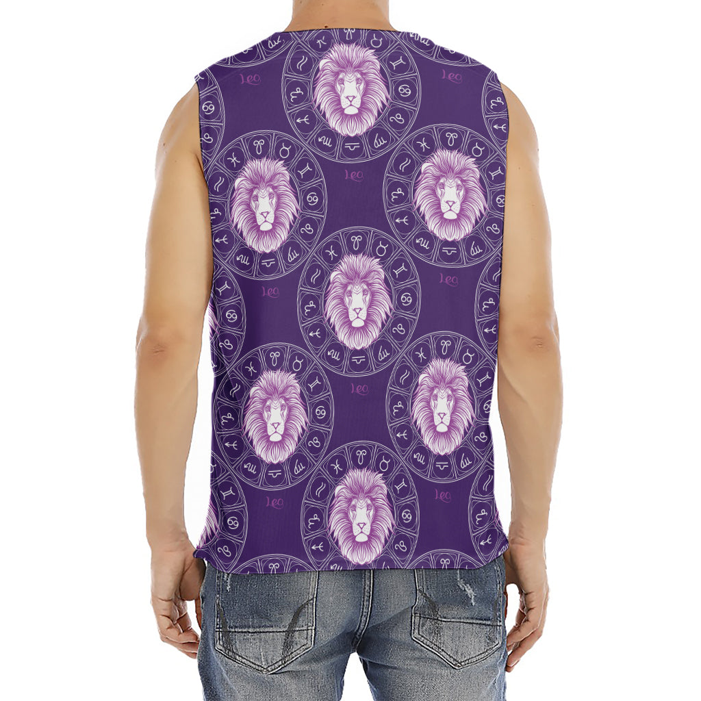 Purple Leo Zodiac Pattern Print Men's Fitness Tank Top