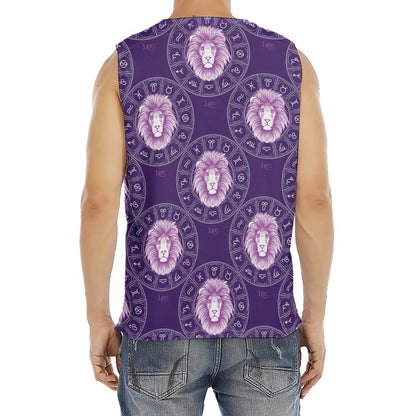 Purple Leo Zodiac Pattern Print Men's Fitness Tank Top