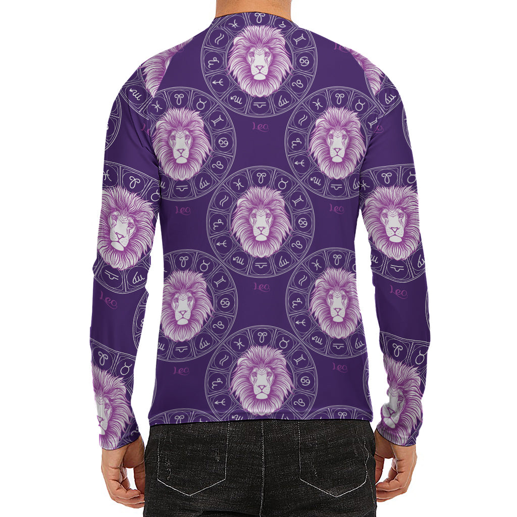 Purple Leo Zodiac Pattern Print Men's Long Sleeve Rash Guard