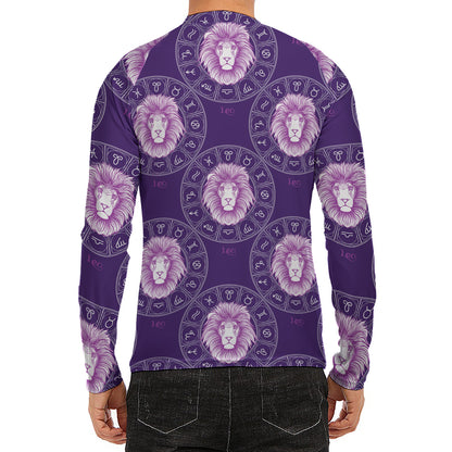 Purple Leo Zodiac Pattern Print Men's Long Sleeve Rash Guard