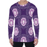 Purple Leo Zodiac Pattern Print Men's Long Sleeve T-Shirt