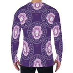 Purple Leo Zodiac Pattern Print Men's Long Sleeve T-Shirt