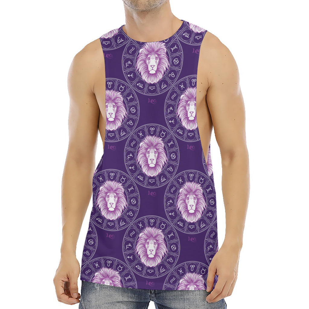 Purple Leo Zodiac Pattern Print Men's Muscle Tank Top