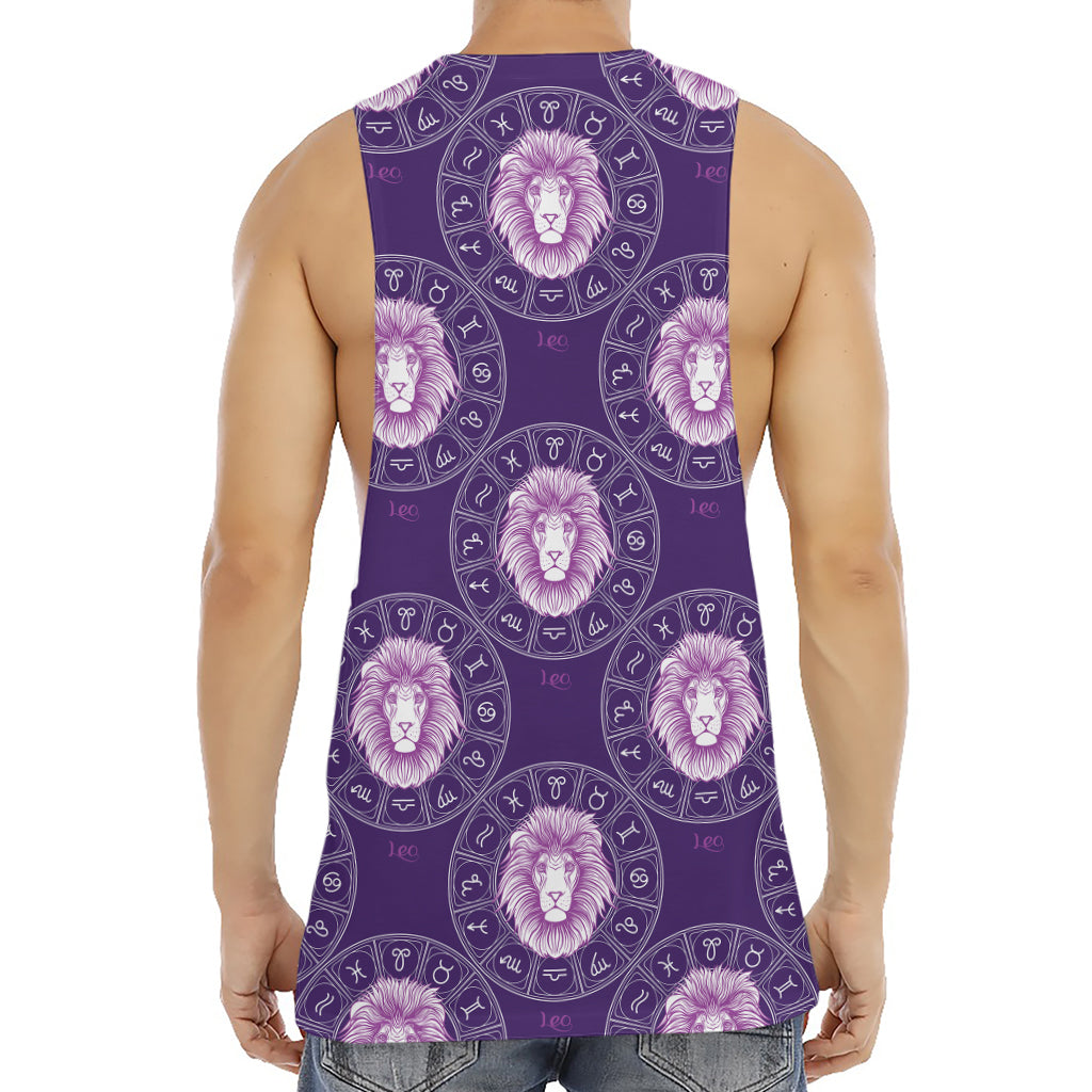 Purple Leo Zodiac Pattern Print Men's Muscle Tank Top