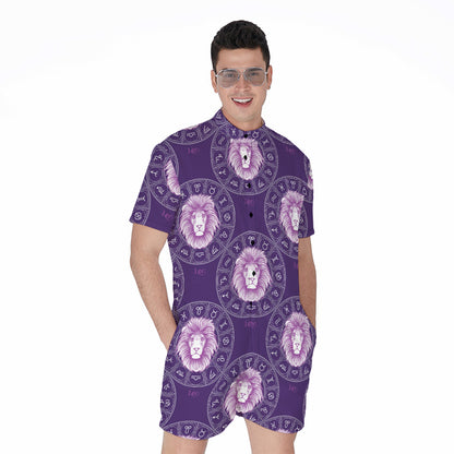 Purple Leo Zodiac Pattern Print Men's Rompers