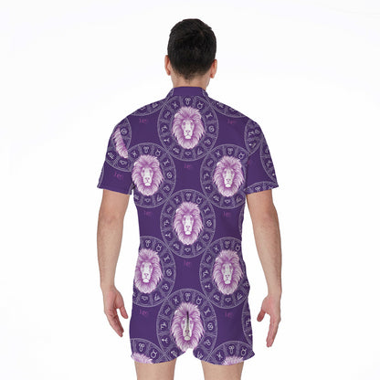 Purple Leo Zodiac Pattern Print Men's Rompers