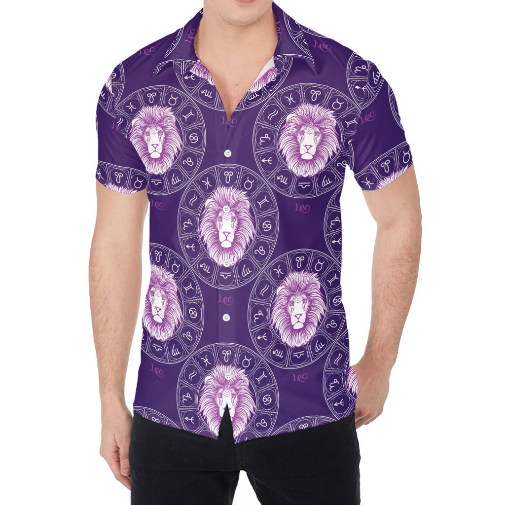 Purple Leo Zodiac Pattern Print Men's Shirt