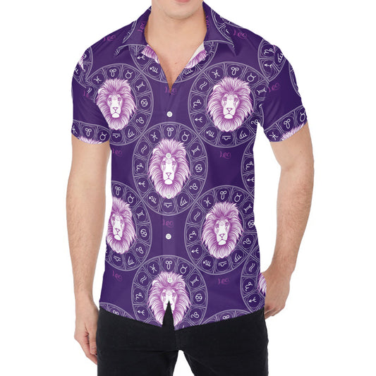 Purple Leo Zodiac Pattern Print Men's Shirt