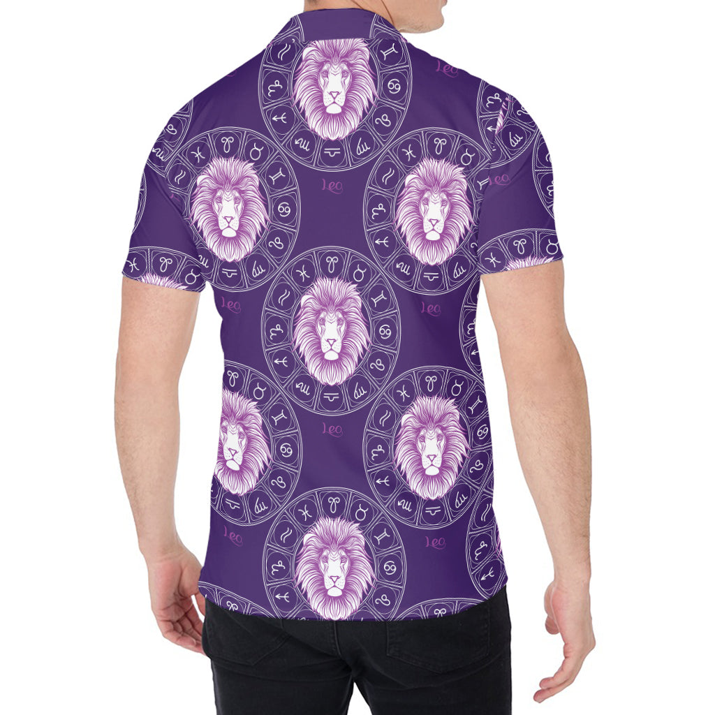 Purple Leo Zodiac Pattern Print Men's Shirt
